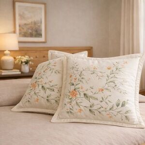 NWT ZARA HOME Botanical Print 2-Pcs Cotton Percale Pillow Shams #10282410